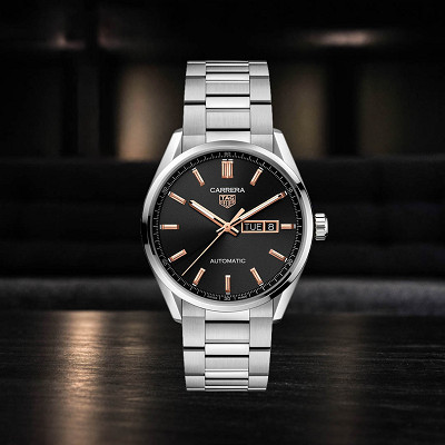 Tag Carrera Day Date 41 Black/Rose Gold OR £2500